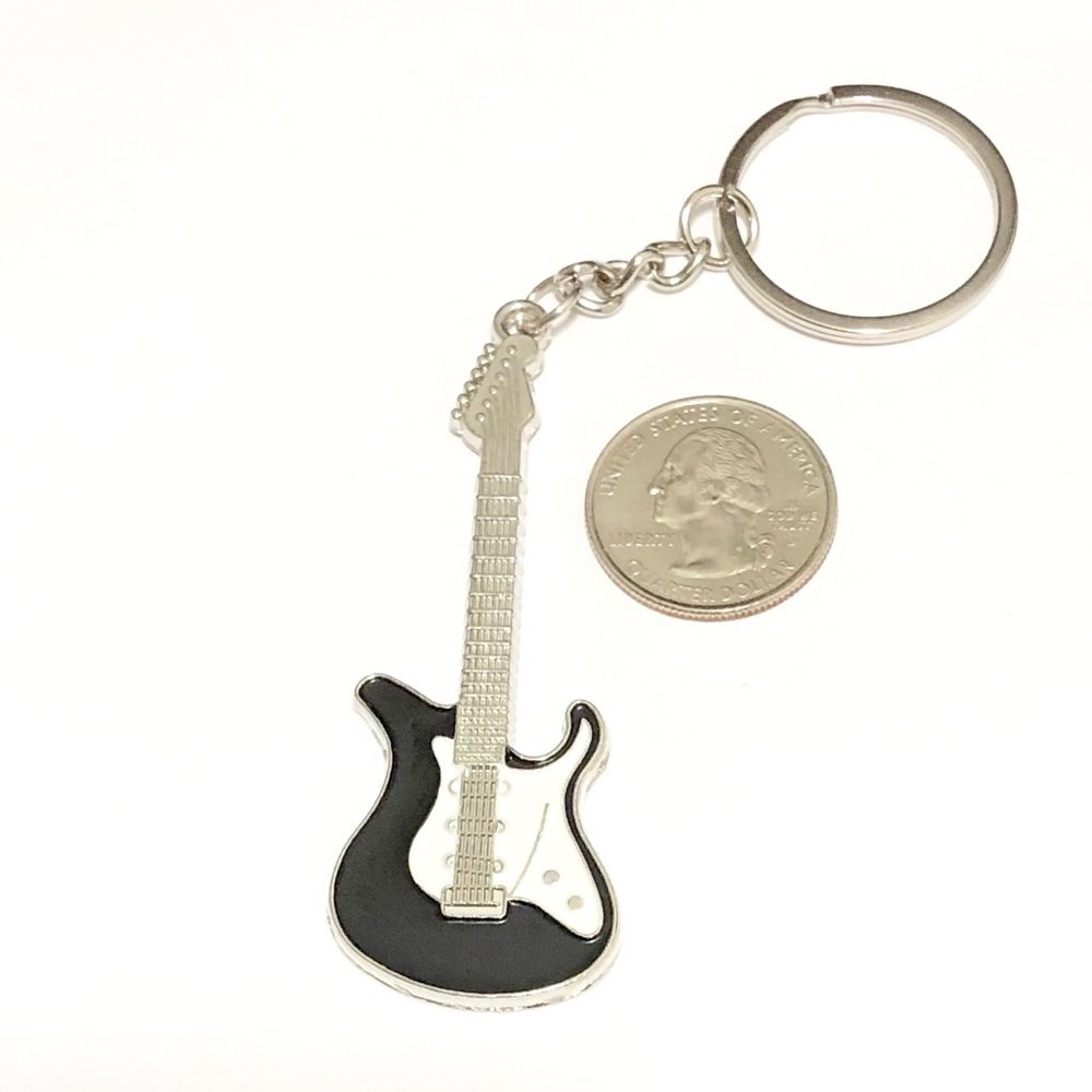 Guitar Keychain Silver Tone And Enamel Colors